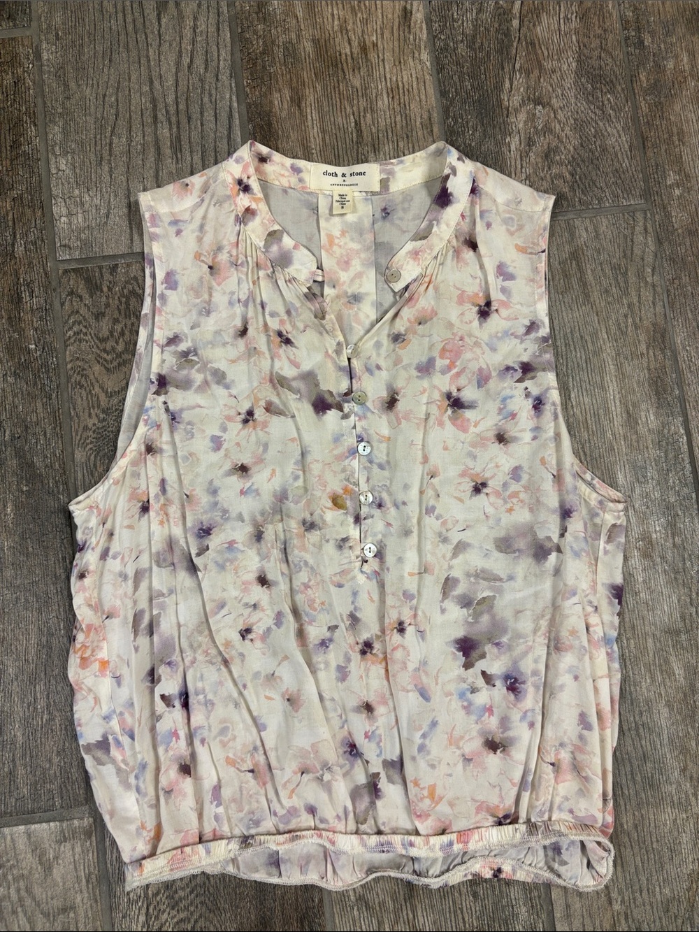Anthropologie CLOTH & STONE Button Front Watercolor Floral Purple